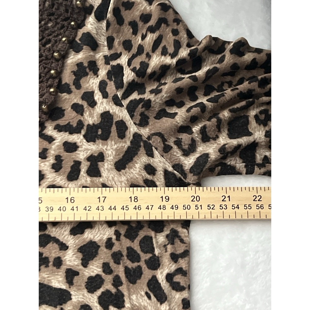Casting Women's Leopard Print 3/4 Sleeve Knit Blouse Size L - Picture 7 of 7